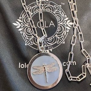 LOLA dragonfly Medium lavender Pendant silver paperclip 18” adjustable chain